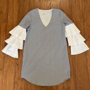 WAYF Extra Small Blue White Striped Shift Mini Statement Sleeves Party Summer